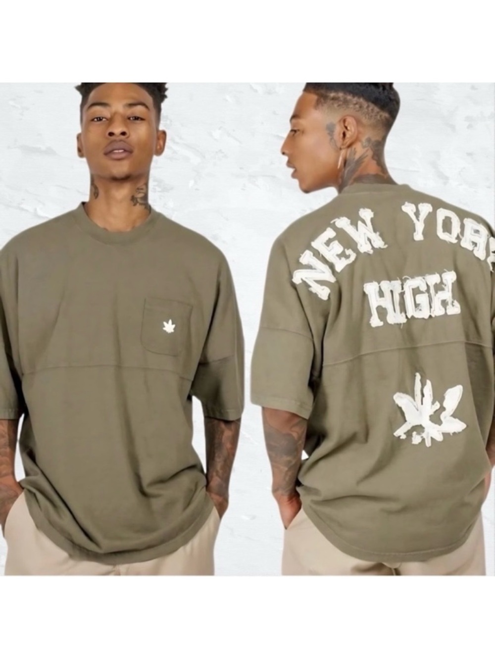 Oversized Streetwear Graphic Tee XXL New York High Olive Spirit Jersey Style NWT